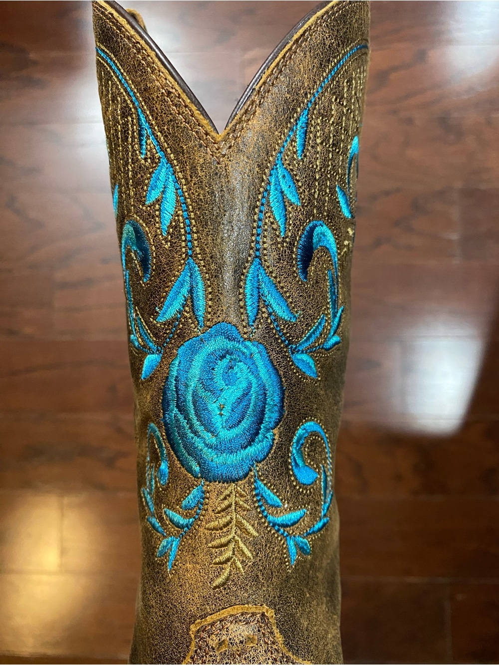 Ariat Embroidered Western Boots 9 1/2Square Toe Turquoise Brown NWOT - Picture 9 of 9